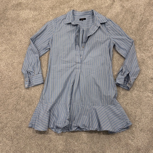 Quince 100% Organic Cotton Poplin Drop Waist Shirt Dress Blue Stripe size medium - Picture 4 of 11